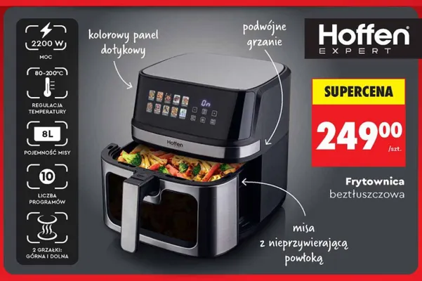 Frytownica beztłuszczowa Hoffen 2200W 8l promocja w Biedronka