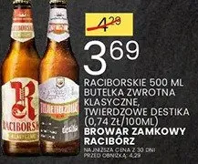 Piwo raciborskie 500 ml butelka zwrotna klasyczne, twardość destka (0.74zł/100ml) promocja w Wafelek