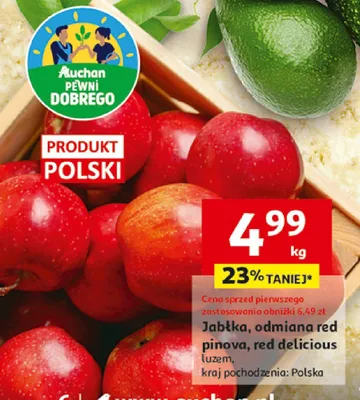 Jabłka odmiana red pinova, red delicious promocja w Auchan
