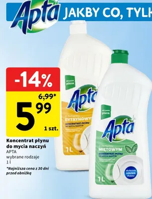 Koncentrat płynu do mycia naczyń APTA wybrane rodzaje promocja w Intermarche