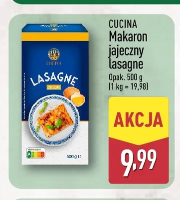 Makaron jajeczny lasagne Cucina promocja w Aldi