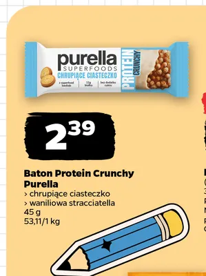 Baton Protein Crunchy waniliowa stracciatella Purella promocja w Netto