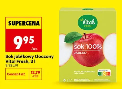 Sok jabłkowy tłoczony Vital Fresh promocja w Biedronka