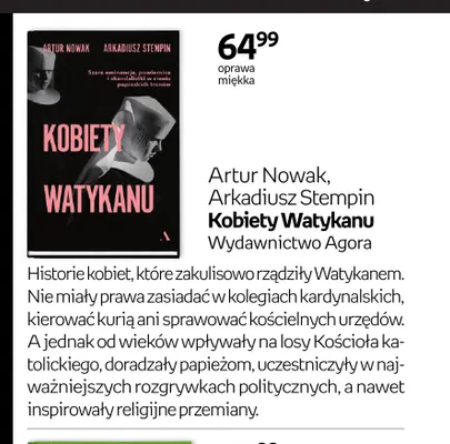 Książka Artur Nowak Arkadiusz Stempin Kobiety Watykanu promocja w Empik