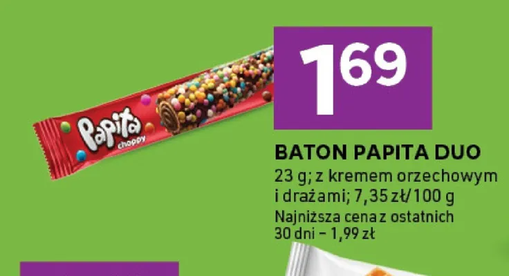 Baton Papita Duo z kremem orzechowym i drażami promocja w Stokrotka