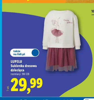 Sukienka dresowa dziecięca Lupilu promocja w Lidl