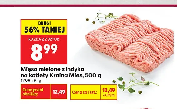 Mięso mielone z indyka na kotlety Kraina Mięs promocja w Biedronka