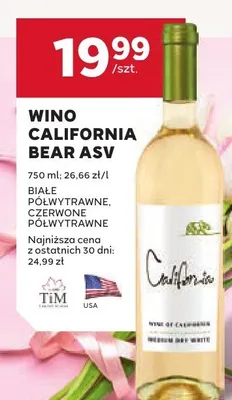 Wino California Bear ASV białe półwytrawne, czerwone półwytrawne promocja w Stokrotka
