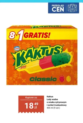 Lody wodne Kaktus o smaku cytrynowym i sorbet truskawkowy promocja w Biedronka