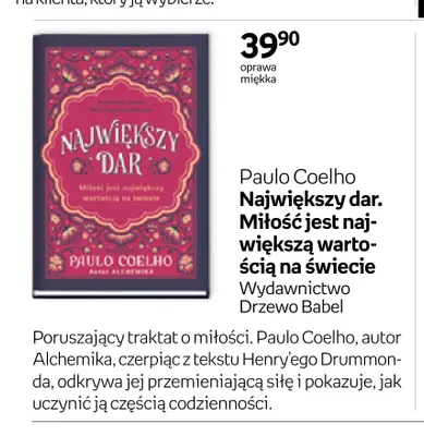 Książka Największy dar. Miłość jest największą wartością na świecie Paulo Coelho oprawa miękka promocja w Empik