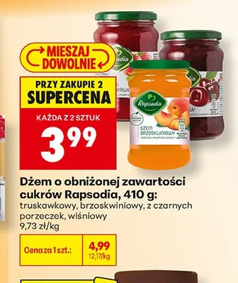 Dżem o obniżonej zawartości cukrów Rapsodia brzoskwiniowy promocja w Biedronka