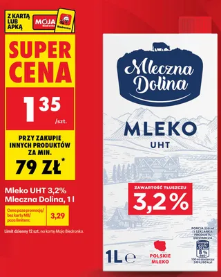 Mleko UHT 3,2% Mleczna Dolina promocja w Biedronka