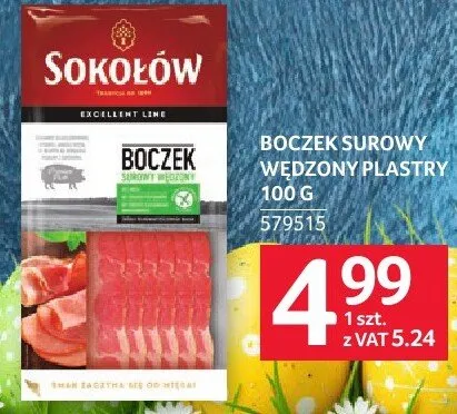 Boczek surowy wędzone plastry 100 g promocja w Selgros