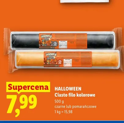 Ciasto filo kolorowe pomarańczowe Halloween promocja w Lidl