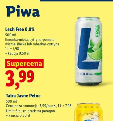 Piwo Free 0,0% limonka-mięta, cytryna-pomelo, wiśnia-śliwka lub rabarbar-cytryna promocja w Lidl