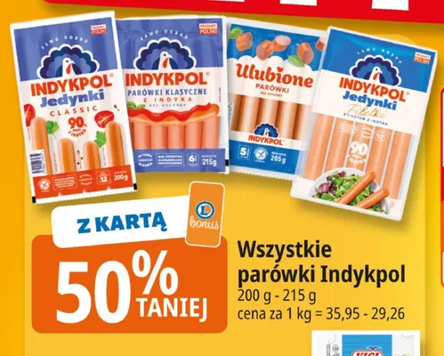 Parówki Ulubione Indykpol promocja w Leclerc