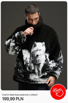Czarno-biała bluza polarowa z wilkami Cropp promocja w Cropp