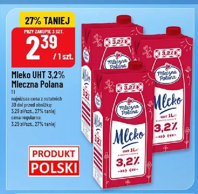 Mleko UHT Mleczna Polana 3,2% promocja w POLOmarket