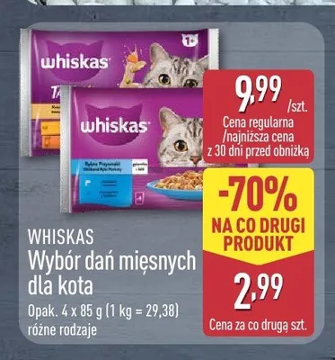 Wybór dań mięsnych dla kota Whiskas promocja w Aldi