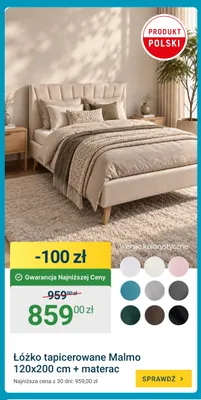 Łóżko tapicerowane Malmo 120x200 cm + materac promocja w ERLI