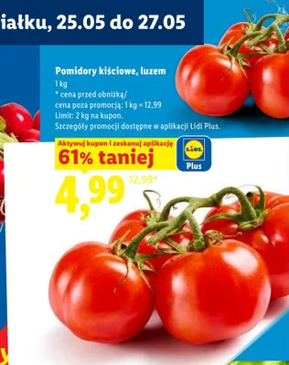 Pomidory kiściowe luzem promocja w Lidl