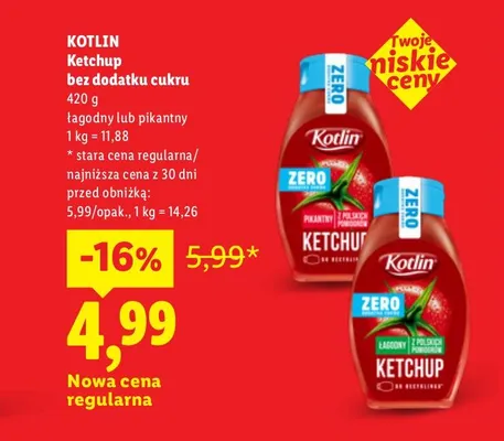 Ketchup bez dodatku cukru pikantny Kotlin promocja w Lidl