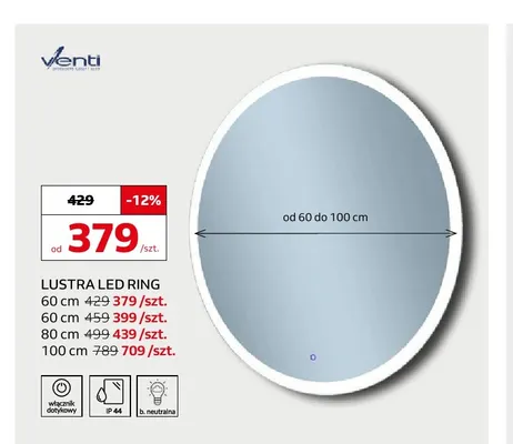 Lustro LED Ring 70 cm Venti promocja w Komfort
