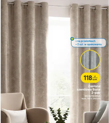 Zasłona szenilowa Bona 2-pak promocja w Castorama