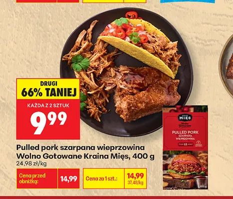 Pulled pork szarpana wieprzowina Wolno Gotowane Kraina Mięs promocja w Biedronka