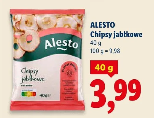 Chipsy jabłkowe Alesto suszone bez dodatku cukrów promocja w Lidl
