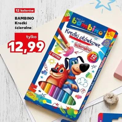 Kredki ołówkowe ścieralne Bambino 12 kolorów promocja w Kaufland