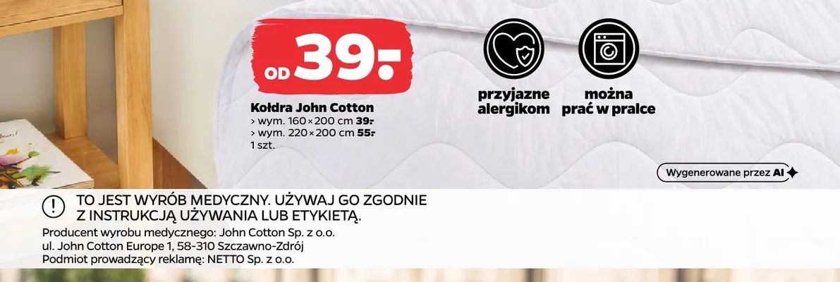 Kołdra John Cotton 220x200 cm promocja w Netto