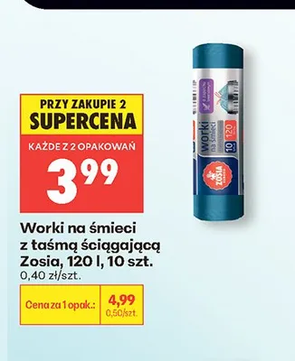 Worki na śmieci z taśmą ściągającą Zosia 120l promocja w Biedronka