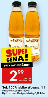 Sok 100% jabłko Wosana promocja w Twój Market