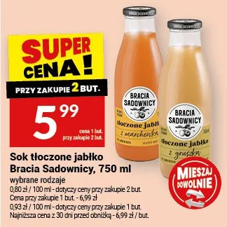 Sok tłoczone jabłko Bracia Sadownicy promocja w Twój Market