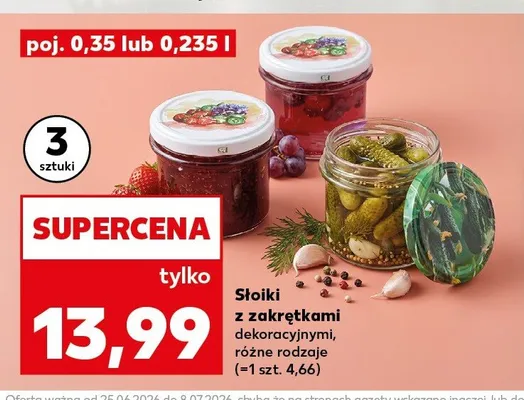 Słoiki z zakrętkami dekoracyjnymi 3-pak 0,35 l promocja w Kaufland