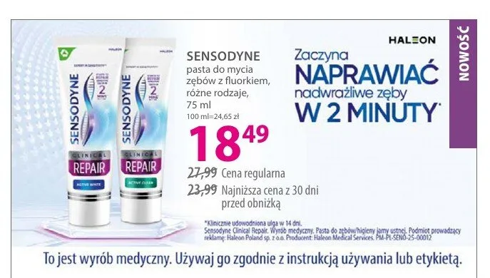 Pasta do mycia zębów z fluorkiem SENSODYNE promocja w Hebe