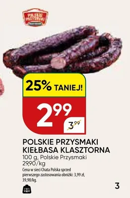 Polskie przysmaki kiełbasa klasztorna promocja w Chata Polska