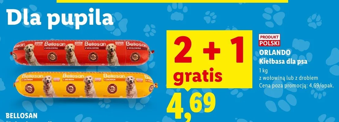 Kiełbasa dla psa z wołowiną Orlando promocja w Lidl