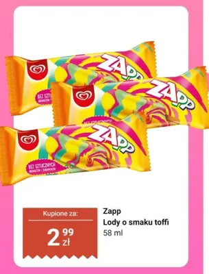 Lody o smaku toffi Zapp promocja w Dino