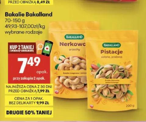 Bakalie Bakalland nerkowce promocja w Delikatesy Centrum
