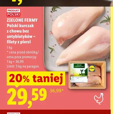 Polski kurczak z chowu bez antybiotyków filety z piersi Zielone Fermy promocja w Lidl