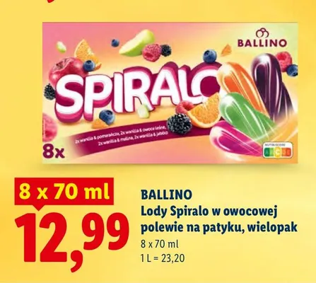 Lody Spiralo w owocowej polewie na patyku, wielopak promocja w Lidl