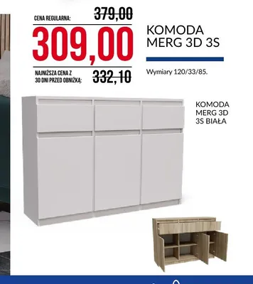 Komoda Merg 3D 3S Biała promocja w Abra Meble