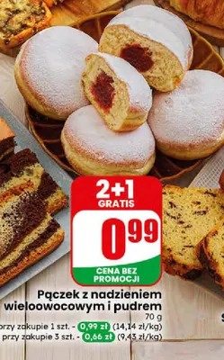 Pączek z nadzieniem wieloowocowym i pudrem promocja w Dino