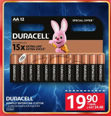 Komplet baterii C&B Duracell AA 15x Extra Life 12-pak promocja w Selgros