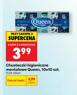 Chusteczki higieniczne mentolowe Queen promocja w Biedronka