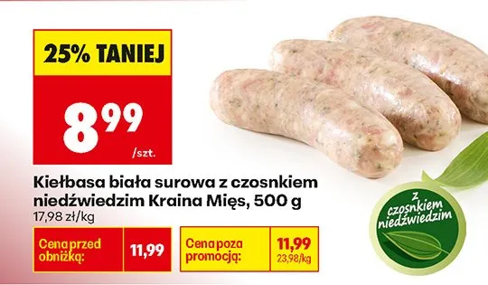 Kiełbasa biała surowa z czosnkiem niedźwiedzim Kraina Mię promocja w Biedronka