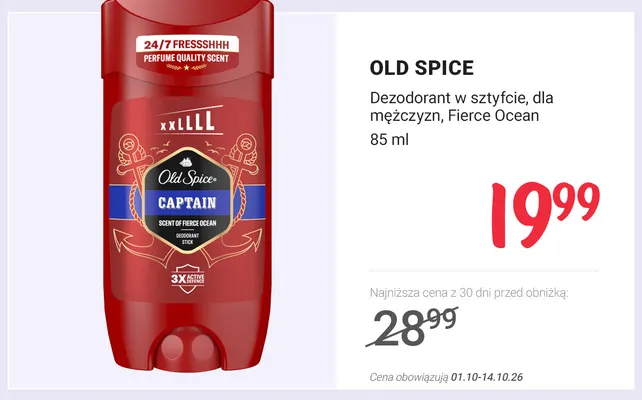 Dezodorant w sztyfcie dla mężczyzn Old Spice Captain Fierce Ocean promocja w Rossmann
