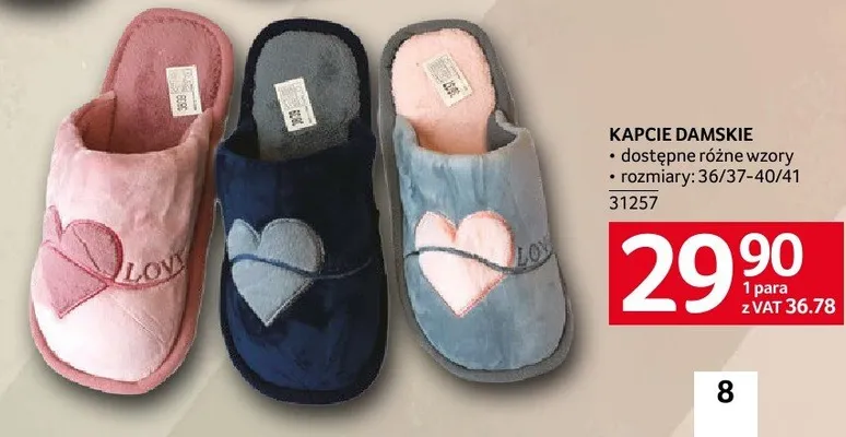 Kapcie damskie dostępne różne wzory rozmiary 36/37-40/41 promocja w Selgros